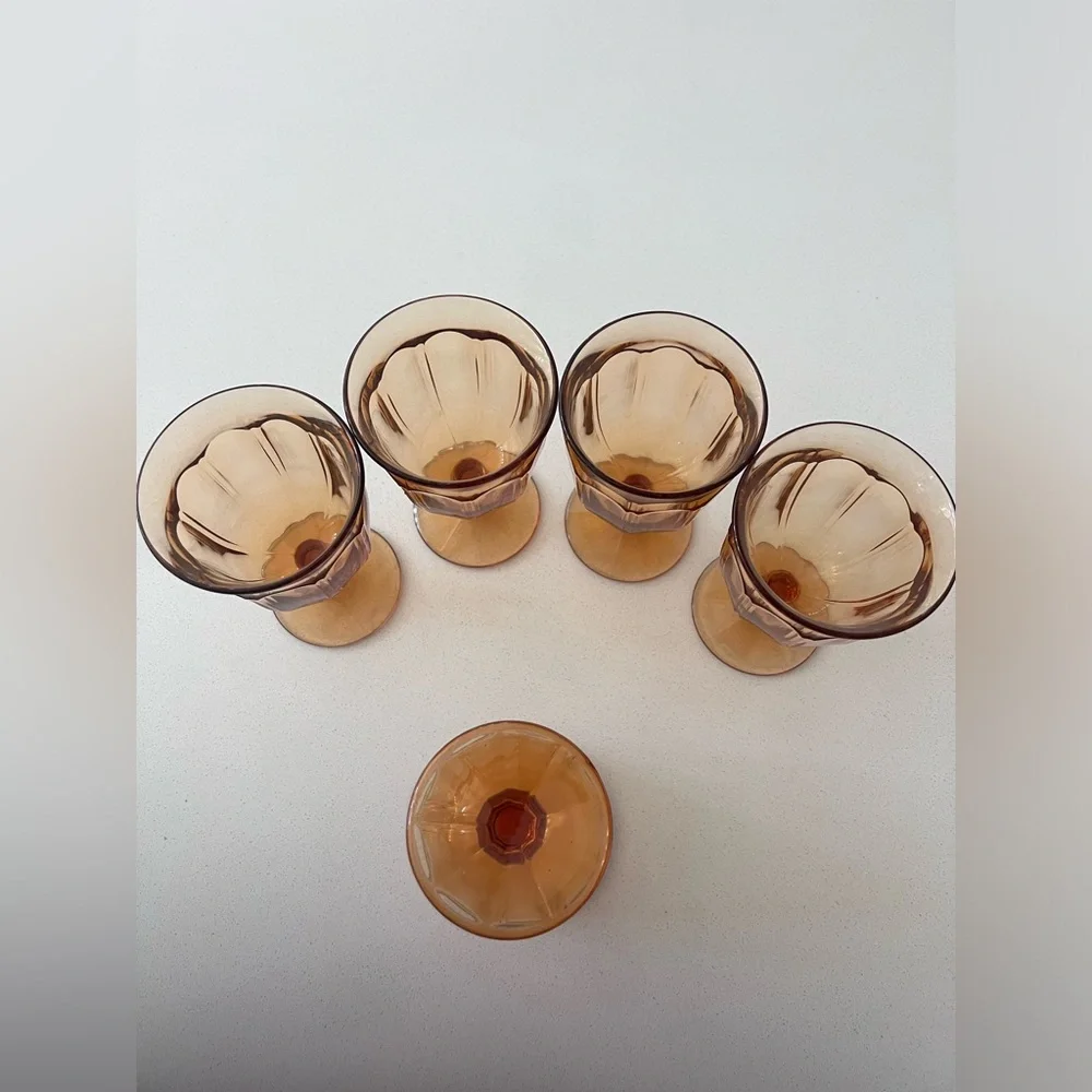 Vintage‎ Noritake Water Goblets Provincial Amber 5.75” Japan Set of 5
